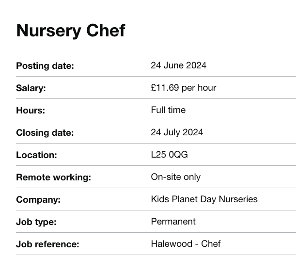 Nursery Chef Needed at Kids Planet Day Nurseries (UK) with Visa Sponsorship