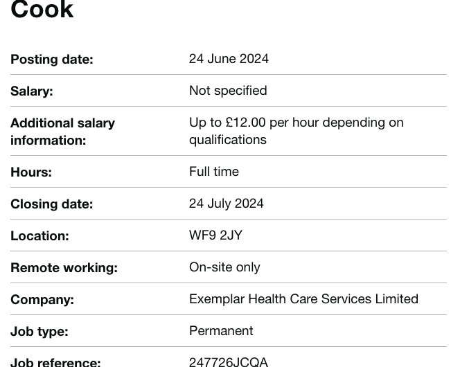 Cook Needed at Exemplar Health Care Services (UK with Visa Sponsorship)